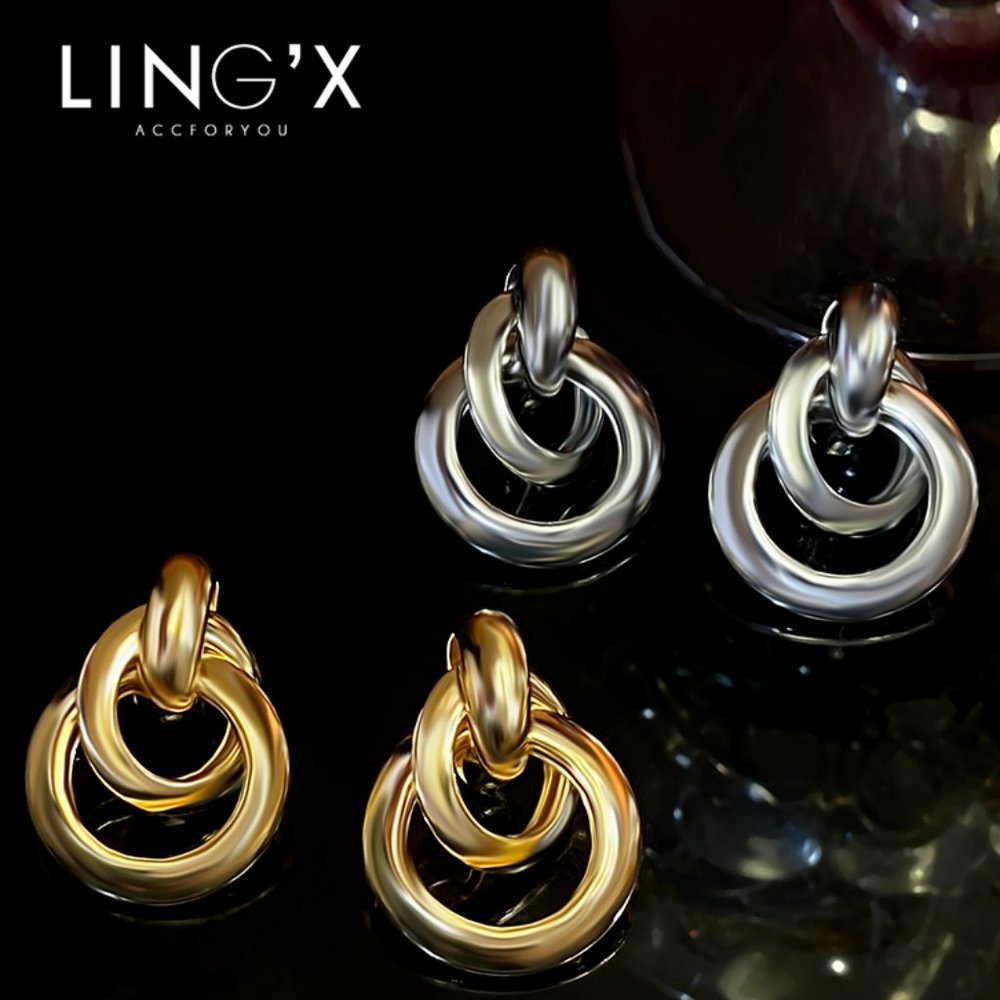 Double layer gold and silver wrapped circular earrings